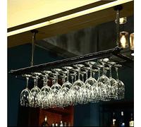 ISCBAFYX Adjustable Ceiling Wine Rack - Metal Stemware Holder & Glass Goblet Storage Shelf for Kitchen Bar Space-Saving Display Black (140x35cm)