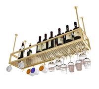 ISCBAFYX Adjustable Gold Ceiling Wine Rack Metal Hanging Stemware Shelf Iron Storage for Glasses Elegant Holder 120x25x21cm Perfect Home Bar or Kitchen