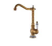 ISCBAFYX Antique Brass Kitchen & Bathroom Faucet - Hot & Cold Mixer Tap Single Handle Deck Mount Rotatable Crane Elegant Vintage Style - Tall B