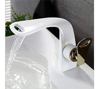 ISCBAFYX Arrivals White and Gold Bathroom Faucet hot and Cold Crane Brass Basin Faucet Waterfall Sink Faucet Single Handle Water tap (Color : White and Gold)