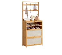 ISCBAFYX Bamboo Clothes Rack with Shoe Shelf & Hooks 6-Tier Shoe Cabinet with 3 Doors 70cm Storage nizer for Entryway Hallway Bedroom Wood