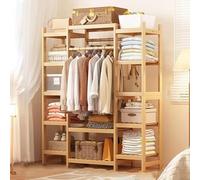 ISCBAFYX Bamboo Clothing Rack Open Wooden Wardrobe Stand with 12 Shelves Minimalist for Bedroom Living Room Hallway nization and Storage Solutions.