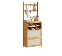 ISCBAFYX Bamboo Coat Rack with Shoe Storage 6-Tier Shoe Cabinet 3 Doors Multi-Functional nizer 60cm Wooden Hanger with Hooks for Entryway Hallway and Bedroom