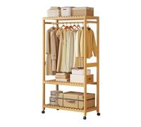 ISCBAFYX Bamboo Open Wardrobe with Shoe Rack Rollable Clothes Hanger for Entryway Bedroom & Office Stylish Space-Saving Bamboo Coat Stand Perfect Storage Solution