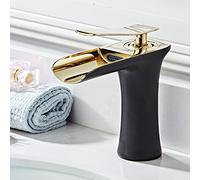 ISCBAFYX Basin Faucets Waterfall Bathroom Faucet Single Handle Basin Mixer Tap Bath Black Gold Faucet Brass Sink Water Crane Silver (Color : Black and Gold S)