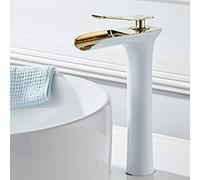 ISCBAFYX Basin Faucets Waterfall Bathroom Faucet Single Handle Basin Mixer Tap Bath Black Gold Faucet Brass Sink Water Crane Silver (Color : Gold and White T)