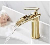 ISCBAFYX Basin Faucets Waterfall Bathroom Faucet Single Handle Basin Mixer Tap Bath White Gold Faucet Brass Sink Water Crane Silver (Color : Gold Short)