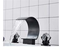 ISCBAFYX bathroom faucet,Waterfall Basin Faucet Dual Crystal Handle Widespread Sink Mixer Deck Mount Bathtub Mixer Crane Matte Black A