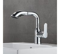 ISCBAFYX Bathroom Faucet with Pull Out Spray Rotating Retractable Brass Hot and Cold Water Single Hole Basin Faucets-Chrome