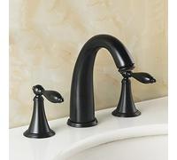 ISCBAFYX Bathroom Sink Faucet 3 Hole, Brass Sink Faucet Bathroom, Double Handles Bathroom Sink Faucet, Hot and Cold Water Faucet, 2 Lever Handles Bathroom Faucets, Gold (Color : Nero)