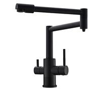 ISCBAFYX Black Kitchen Sink Faucet with Drinking Water Folding Retractable Pot Filler Faucet with Double Swing Arm, Brass Dual Handle Hot and Cold Water Kitchen Mixer Tap,Tall(Short)