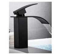 ISCBAFYX Black Square Elbow Waterfall hot and Cold Water Toilet washbasin Mixer Brass Bathroom Single Hole Sink Faucet (Color : Black Short 1)