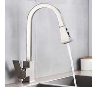 ISCBAFYX Black Square Pull Out Kitchen Faucet Single Lever Hot Cold 360 Rotation Mixer Tap Basin Water Crane Tap for Kitchen (Color : Brushed)