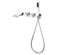 ISCBAFYX Black Wall-Mounted Bathroom Faucet with Hand Shower Single Handle Mixer Tap for Bathtub Polished Chrome - Stylish Luxury Bath Upgrade for Home