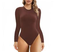 ISCBAFYX Body-Hugging Bodysuit For Women Long/Short Sleeve High Stretch Leotard Top Thong Crew Neck Solid Color Slimming Catsuits