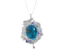 ISCBAFYX Bohemian Blue Imitation Topaz Pendant Necklace Santa Maria Color with Crystal Accents Sparkling Jewelry Suitable present