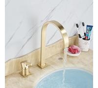 ISCBAFYX Brushed Gold Bathroom Faucet Deck Mount 360 Rotating Sink MixerTap Dual Holes Hot and Cold Water Widespread Waterfall Water Tap (Color : Brushed Gold)