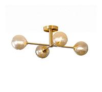 ISCBAFYX Chandelier 6-Lights Brass Semi Flush Mount Ceiling Light Fxture Globe Glass Shade Magic Bean Lamp for Living Room Bedroom Dining Room-Copper 4 Heads