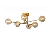ISCBAFYX Chandelier 6-Lights Brass Semi Flush Mount Ceiling Light Fxture Globe Glass Shade Magic Bean Lamp for Living Room Bedroom Dining Room-Copper 6 Head