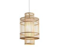 ISCBAFYX Chinese Cylindrical Lantern Bamboo Pendant Light Single Head Hand-woven Chandelier Household Vintage Hanging Lamp Retro Ceiling Energy Saving Fixture