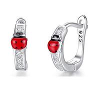 ISCBAFYX Christmas 925 Red Enamel Crystal Stud Earrings For Jewelry Small Ladybird Ladybug