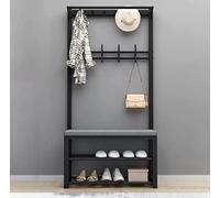 ISCBAFYX Coat Rack with Shoe Bench - Entryway Hall Tree with Shoe Storage, 2-Tier Shoe Rack and 10 Hooks - Easy to Assemble Freestanding Stand for 6-8 Pairs