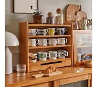 ISCBAFYX Coffee Bar Organizer with Drawer 4Tier Open Mug Holder & Condiment Storage Rack Stylish Kitchen Counter Shelf for Tea & Coffee Accessories (Brass Finish)