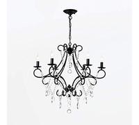 ISCBAFYX Country Candle Iron Pendant Light Retro Pastoral Ceiling Apartment Living Room Bedroom Restaurant Dining Room,European Style Crystal Chandelier,Black,6-Light