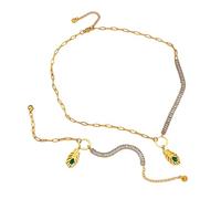 ISCBAFYX Emerald Green Feather Pendant Necklace Asymmetric Chain Bracelet Set Boho-Chic Jewelry Women Minimalist Accessories