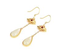 ISCBAFYX Exquisite White Jade Earrings Sterling Silver Long Dangle Drop for Women, Lucky Jewelry Gift Her