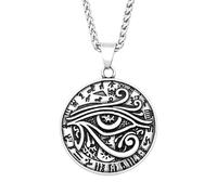 ISCBAFYX Fashion Unique Egyptian Pharaoh Eye Steel Necklace for Men Euro-American Style Stainless Steel Round Tag Pendant