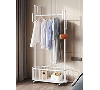 ISCBAFYX Freestanding Heavy Duty Coat Rack with Hooks Tidy Hall Tree & Clothing Hanger Metal Garment Rack on Wheels with Storage Basket for Bedroom & Entryway