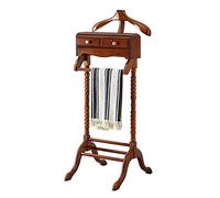 ISCBAFYX Freestanding Wooden Suit Valet Stand with 2 Drawers - Stylish Floor Hanger Rack for Wrinkle- Coat & Accessory Storage - Perfect for Bedroom Office or Bathroom - Elegant Natural Finish