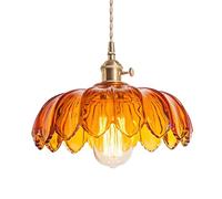 ISCBAFYX French Retro Style Chandelier,Creative Flower-shaped Glass Hanging Lamp Lampshade,E27 Screw Single-head Pendant Light,Coffee House Balcony Study Room Decorative Lighting Fixtures