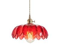ISCBAFYX French Retro Style Chandelier,Creative Flower-shaped Glass Hanging Lamp Lampshade,E27 Screw Single-head Pendant Light,Coffee House Balcony Study Room Decorative Lighting Fixtures