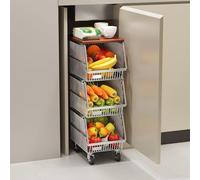 ISCBAFYX Fruit Vegetable Storage Basket,Vegetable Fruit Basket For Kitchen Pantry Organizers Storage, 3-Tier Utility Rolling On Wheels With Wood Top For Onions Potatoes Snacks