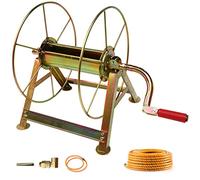 ISCBAFYX Gardening Hose Reel Cart For Portable Freestanding, Trolley Outdoor Water Hose Cart, Holds 300m Of 1/2Inch Hose, For Garden Lawn Patio (Color : Brass, Size : A Hose reel+100M pipe)