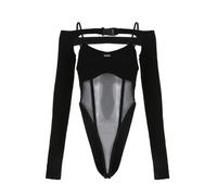 ISCBAFYX Goth Dark Mesh Patchwork Sheer Y2k Punk Bodysuits Cyber Gothic Buckle Bodycon Crop Tops Women Backless Bodysuit