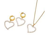 ISCBAFYX Heart Pink Stainless Steel Necklace Earrings Set for Women Minimalist Elegant Jewelry Everyday Boho-Chic Accessories