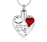 ISCBAFYX jewelry Heart Cremation Urn Necklace for Ashes Memorial Jewelry Crystal Pendant Keepsake Your Wings were Ready But My Heart was Not-Blue jewelry