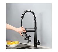 ISCBAFYX Kitchen Faucet with Pull Down Sprayer Pull Out Kitchen Faucets Spring Kitchen Sink Faucet Hot and Cold Water Deck Mounted Brass Sink Tap 2 Spout with Standard Fittings,Black (Color : Nero)