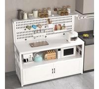 ISCBAFYX Kitchen Island with Storage and Utility Shelf Standing Baker's Rack with Perforated Back Panel Food Prep Worktable Island Table with Bar Countertop White (100x40x140cm)