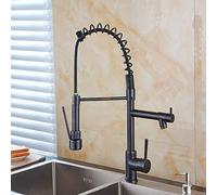 ISCBAFYX Kitchen Sink Faucet for Bar Farmhouse Commercial, Black/Chrome Brass Spring Type Faucets,Fixed Support 360 Rotate, Button Dual Spout Crane Mixer Taps(Nero,with Hose Size 9-16)