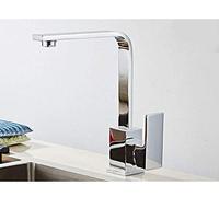 ISCBAFYX Kitchen Sink Faucet Kitchen Faucet Hot and Cold Water Mixer Square Type Copper Flat Tube Spray Paint Black Matte Quartz Stone Square Single Handle 7 Font,Beige (Color : Electroplating