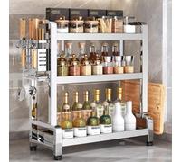 ISCBAFYX Large capacity 304 stainless steel kitchen spice rack,multi-functional chopsticks and knife holder,salt seasoning jar storage box(Triple layer,33cm/13in)