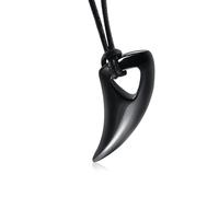 ISCBAFYX Men's Black Bull Horn Pendant Ethnic Style Steel Wolf Tooth Necklace Smooth Minimalist Jewelry Stylish Personality Accessory