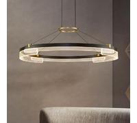 ISCBAFYX Mid Century LED Chandeliers Black Gold Circular 2-circle Pendant Lights Restaurant Retro Industrial Chandelier Living Room Bedroom Kitchen Farmhouse Lighting