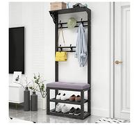ISCBAFYX Multifunctional Black Coat Rack with Shoe Bench Freestanding Entryway Organizer 100cm Hall Tree with Hooks and Storage for Shoes and Coats