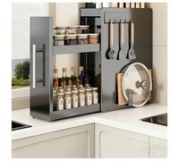 ISCBAFYX Narrow Kitchen Spice Rack, 3-Tier Countertop with Pull-Out Drawer, Vertical Storage Shelf for Seasoning Jars, Metal Stand Salt, Sauce & Vinegar - Black