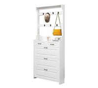 ISCBAFYX Narrow White Shoe Cabinet for Entryway Independent Solid Wood nizer with 3 Flip Drawers Coat Rack Shelf Storage Solution for Shoes and Accessories